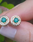 14k yellow gold emerald halo stud earrings