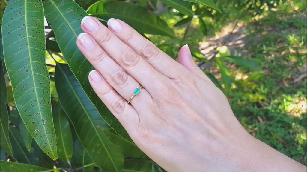 Minimalist solitaire emerald rings for sale in USA
