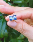 Solitaire blue sapphire stud earrings