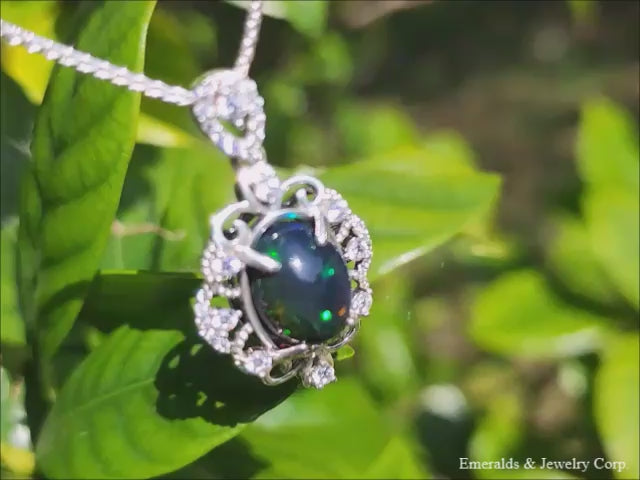 Welo Ethiopian black opal pendant in sterling silver 