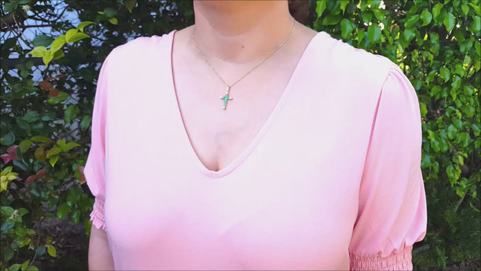 Emerald cross pendant necklace 18k