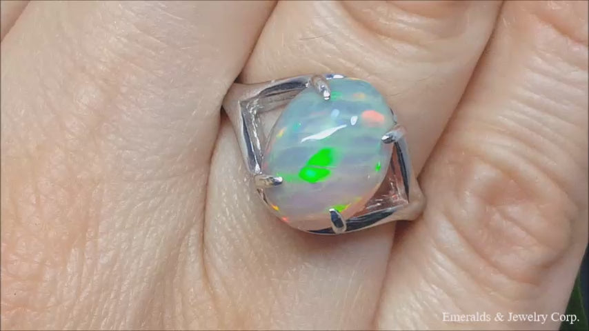 Ethiopian Welo opal silver ring for women