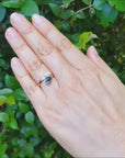 Bypass two stone sapphire and diamond you and me ring in 18k yellow gold toi et moi design.