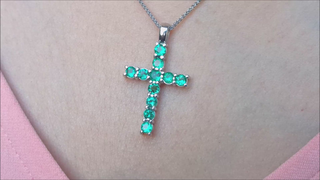 Natural emerald cross pendant necklace