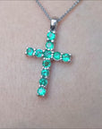 Natural emerald cross pendant necklace