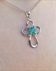 0.57 ct. Natural Colombian Emerald Cross Necklace Pendant 14K White Gold