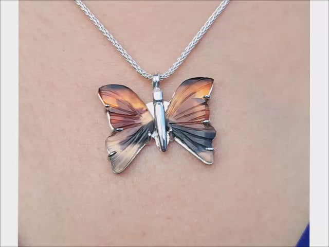 Agate butterfly pendant necklace sterling silver 925