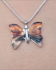 Agate butterfly pendant necklace sterling silver 925