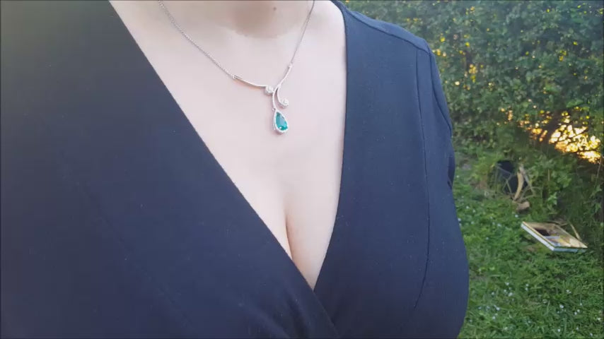 Natural Colombian emerald necklace pear cut set in 18k white gold