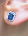 Halo blue sapphire stud earrings