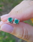 Tulip emerald stud earrings 14k white gold, push backs