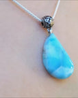 Teardrop larimar pendant sterling silver necklace.