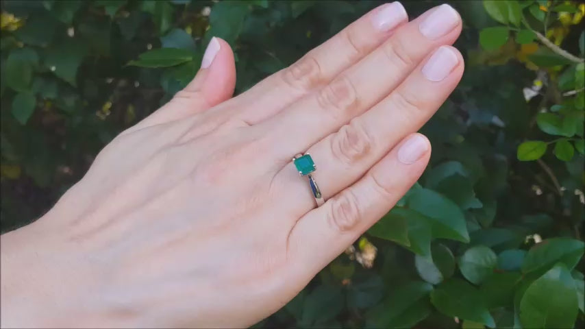 Natural Colombian emerald silver ring for women