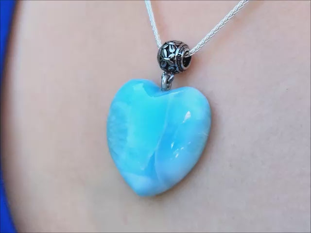 Heart larimar pendant necklace  in sterling silver