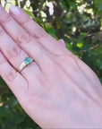 Vintage style natural colombian emerald ring for women made of 14k yellow gold.