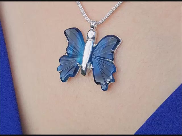 Agate butterfly silver pendant necklace