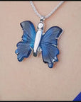 Agate butterfly silver pendant necklace