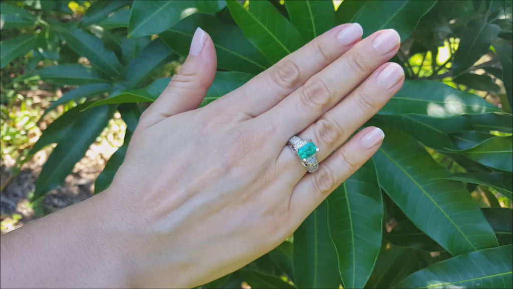 Emerald-cut women's emerald ring