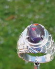 Ethiopian black opal men's silver ring