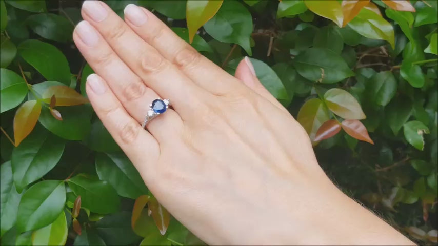 three stone blue sapphire ring