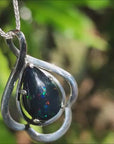 Teardrop Welo Ethiopian black opal silver pendant