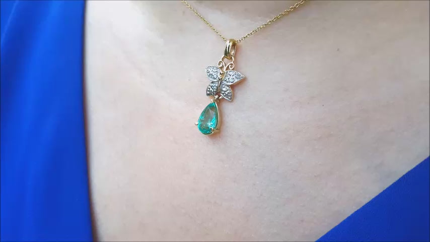 butterfly emerald gold pendant necklace
