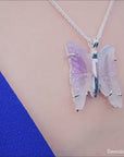 A lavender agate butterfly pendant silver necklace