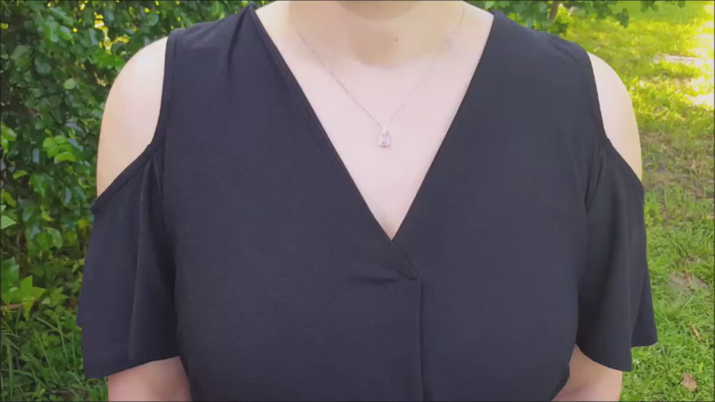 Natural Pink Sapphire Necklace Emerald cut 2.01 Carats 14K White Gold