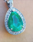 8.64 ct. Emerald Pendant Pear Shaped Halo Diamond 14K White Gold