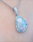 4.78 ct. Solid Australian Opal Pendant Halo Diamond 18K White Gold