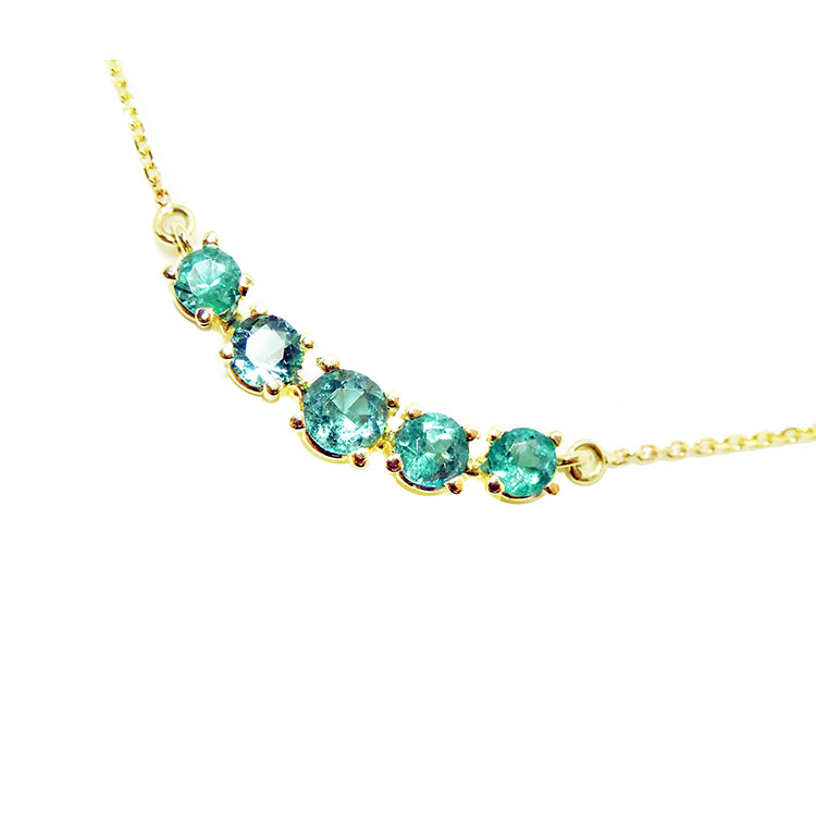 Genuine Emerald Necklace Medium Sparkling Round cut 14K Yellow Gold