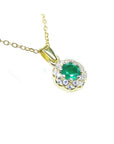 Colombian Round cut Emerald Minimalist Necklace 14K Yellow Gold