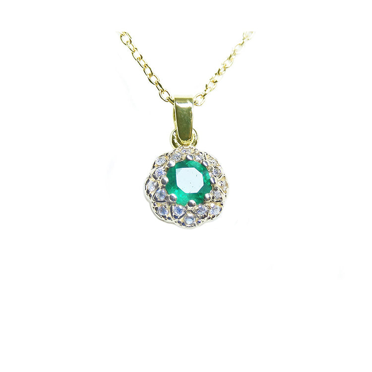 Colombian Round cut Emerald 0.22 Carats Minimalist Necklace 14K Yellow Gold