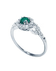 Colombian halo emerald ring showcasing the top and side profile view.