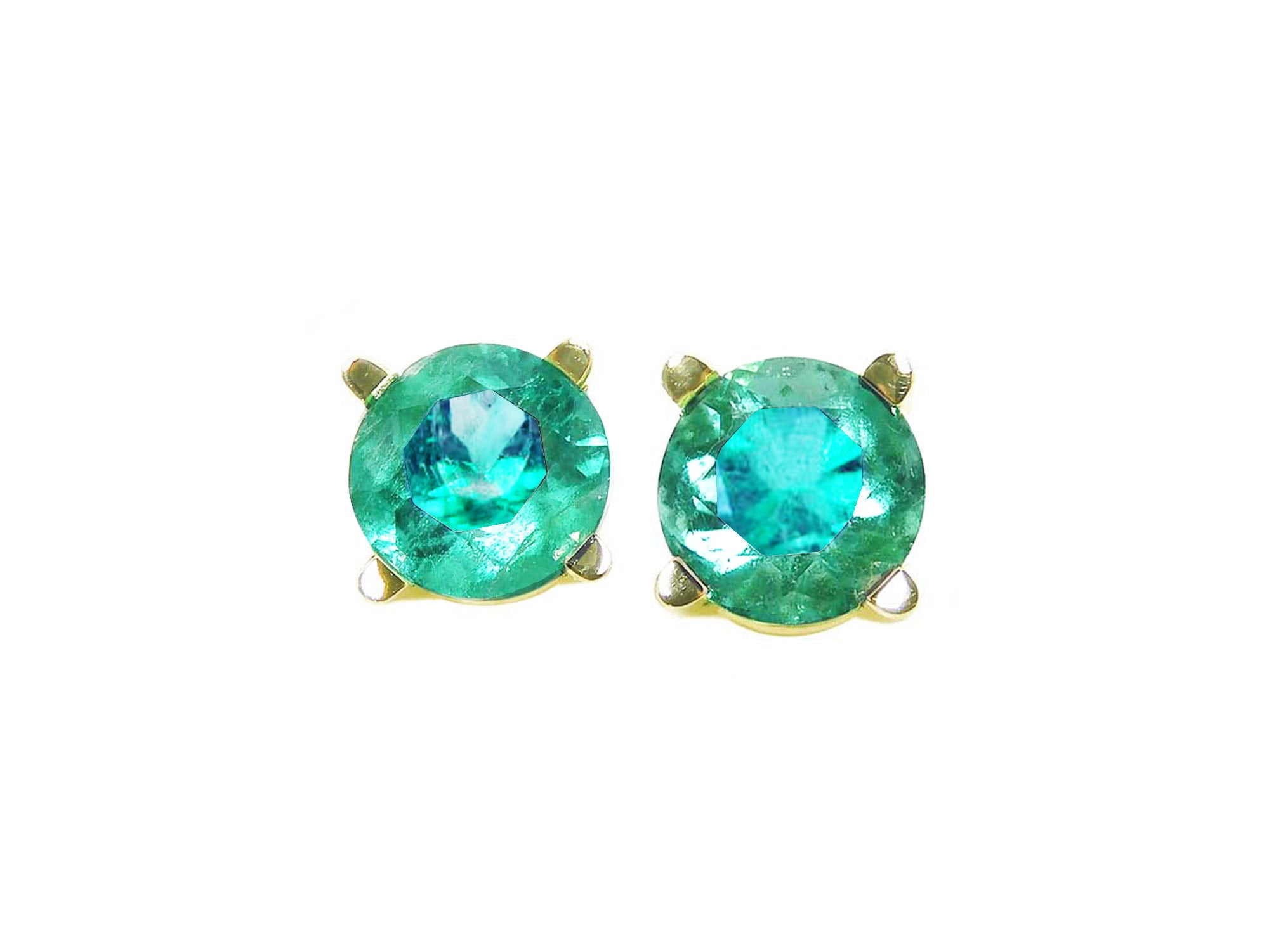 Pair of green gemstone earrings on a white background