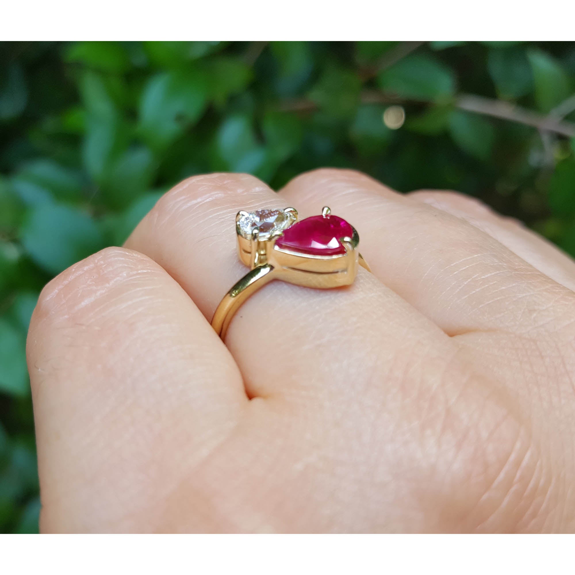 Natural You and Me Ruby Diamond Ring 18K Gold Ruby jewelry rings This you and me two stone ruby and diamond ring