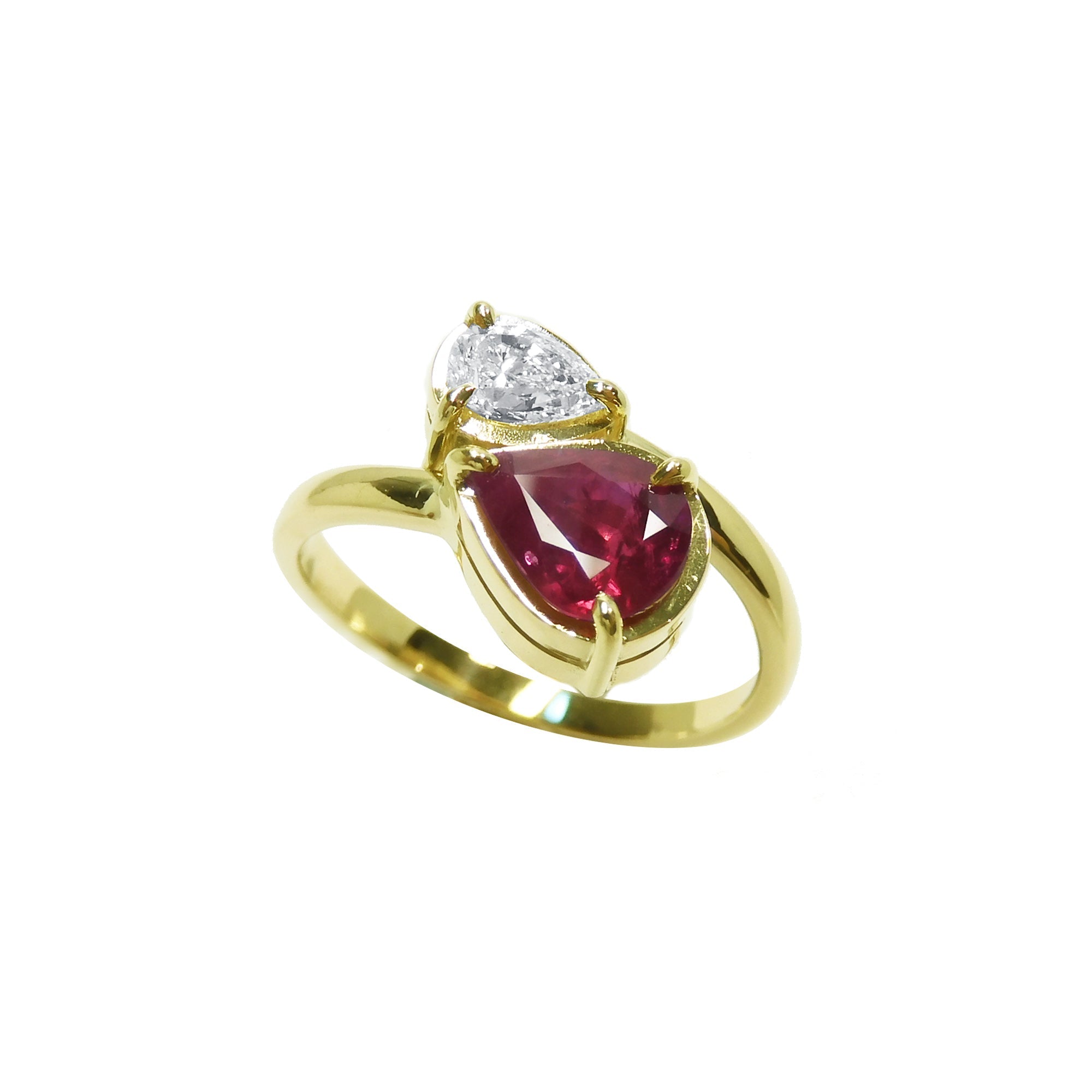 Natural You and Me Ruby Diamond Ring 18K Gold Ruby jewelry rings This you and me two stone ruby and diamond ring