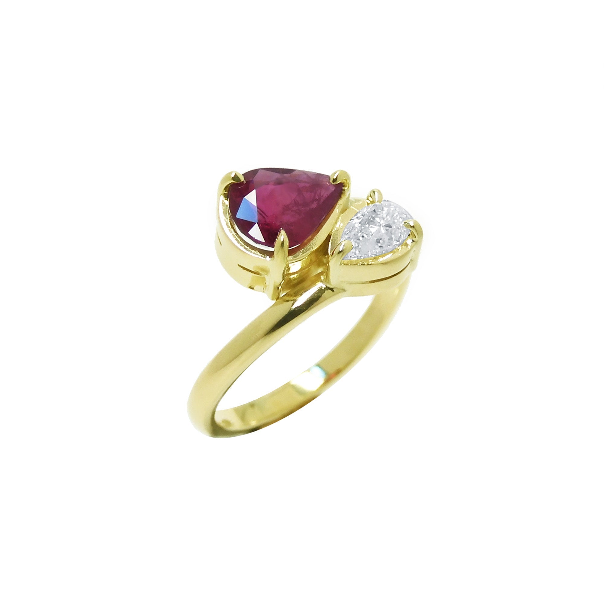 Natural You and Me Ruby Diamond Ring 18K Gold Ruby jewelry rings This you and me two stone ruby and diamond ring