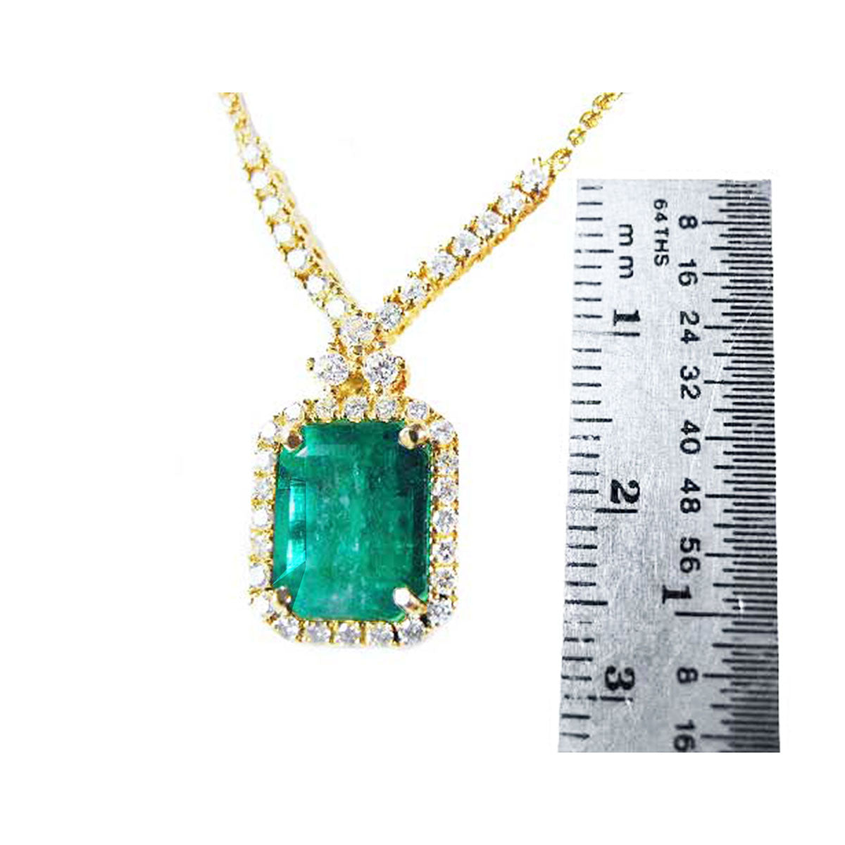 May&#39;s birthstone Emerald necklaces emerald-cut natural emerald deep green bluish color, in a halo diamond