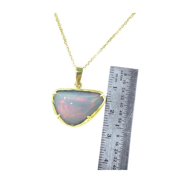 9.30 ct. Ethiopian opal necklace pendant with red/orange fire, handcrafted in 14K yellow gold.