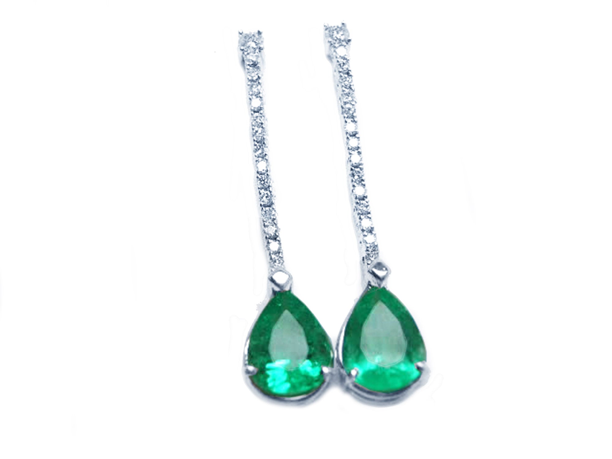White gold emerald dangle earrings