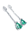 Pair of natural teardrop emerald dangle earrings right side position underside view