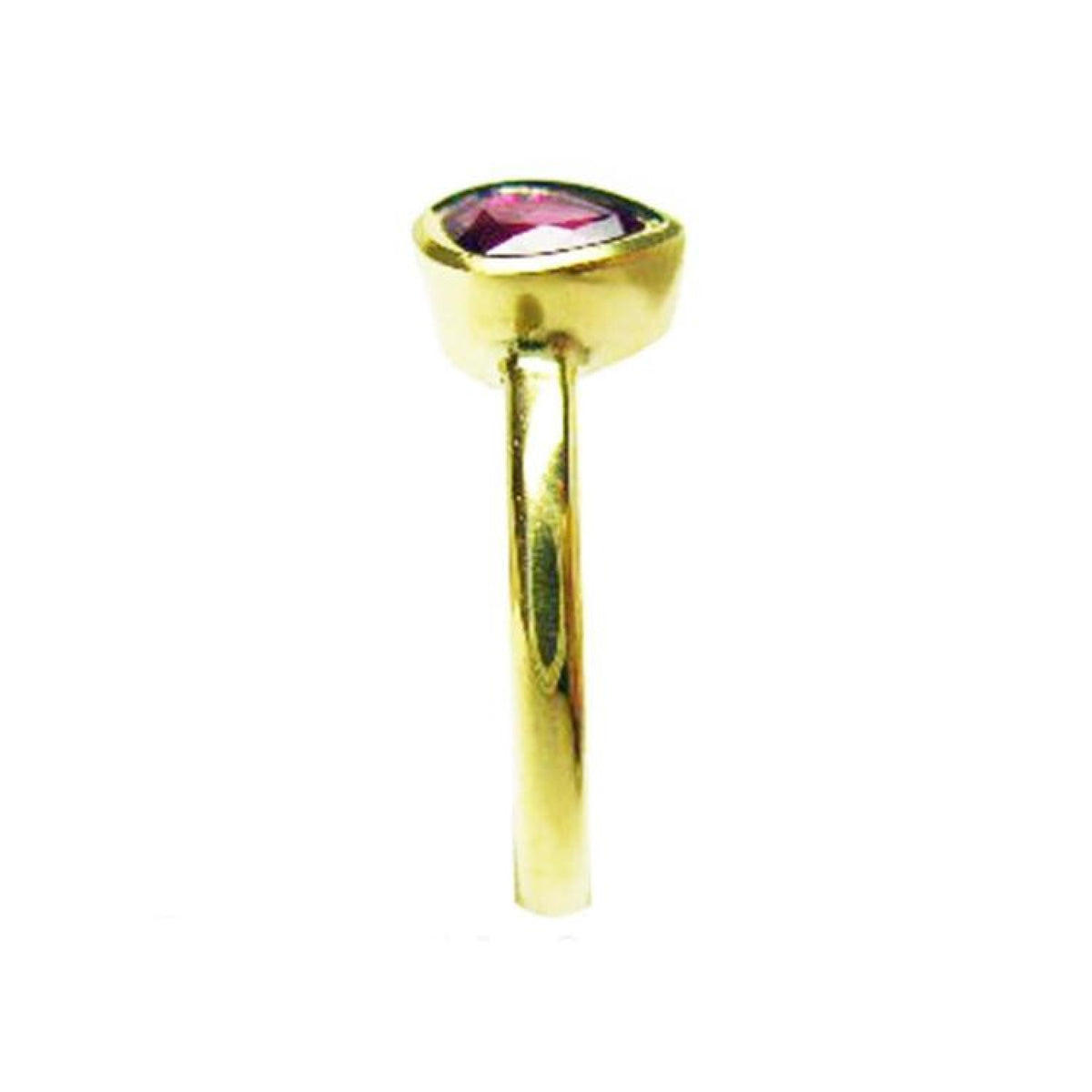 14K yellow gold teardrop natural ruby solitaire ring, July's birthstone.
