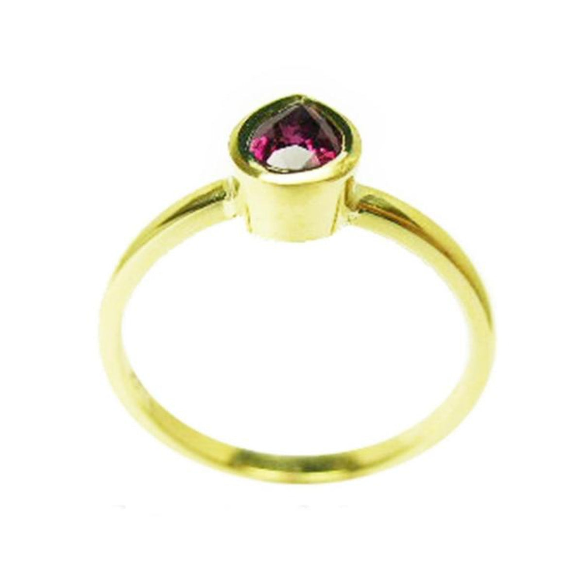14K yellow gold teardrop natural ruby solitaire ring, July's birthstone.
