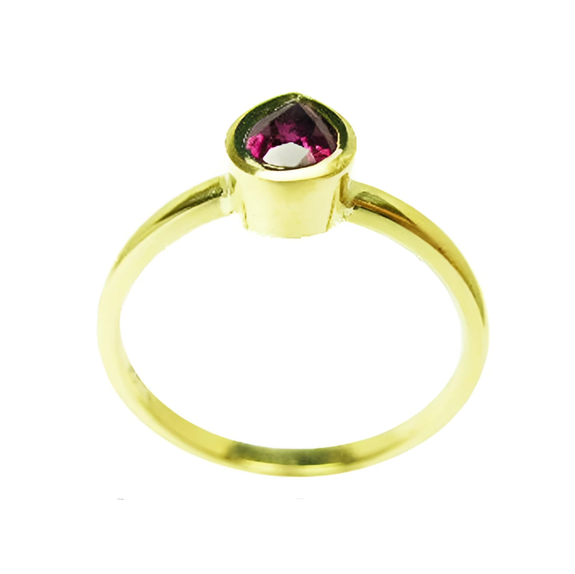 14K yellow gold teardrop natural ruby solitaire ring, July's birthstone.