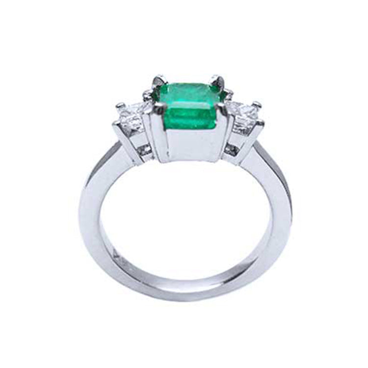 Emerald-cut emerald and diamond ring engagement ring natural Muzo mine Colombia princess cut side natural diamonds