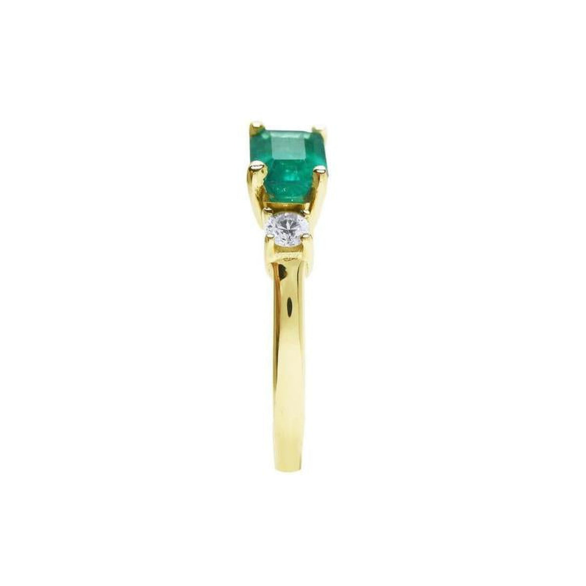 1.01 ct rectangular emerald ring with diamond accents set in 14K yellow gold.