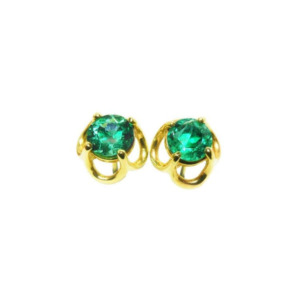 14k yellow gold tulip natural emerald stud earrings.