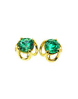 14k yellow gold tulip natural emerald stud earrings.