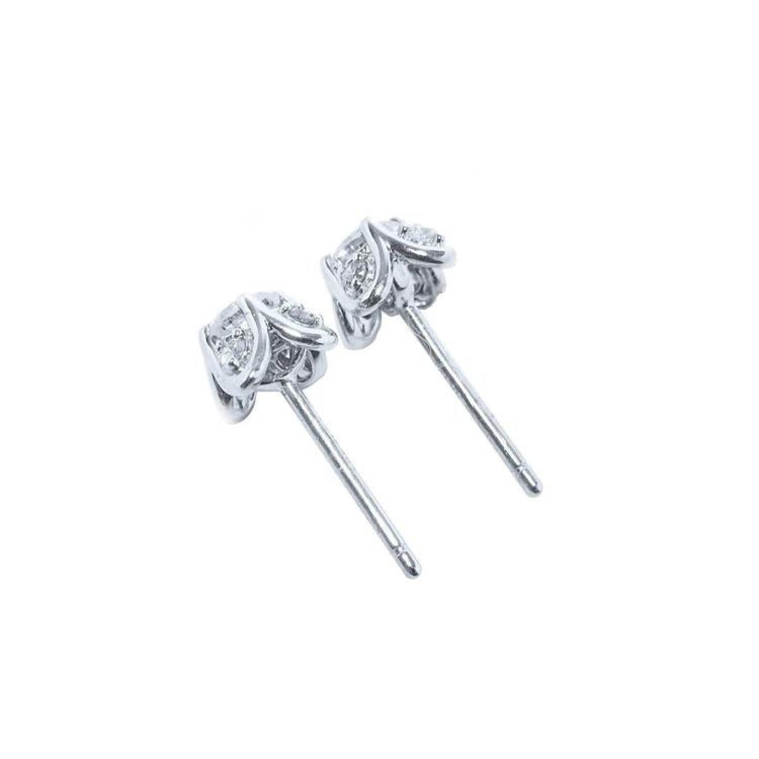 14K white gold tulip natural diamond stud earrings with accent diamond petals.